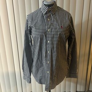 Ralph Lauren Men's Black and White Checkered Dress Shirt
